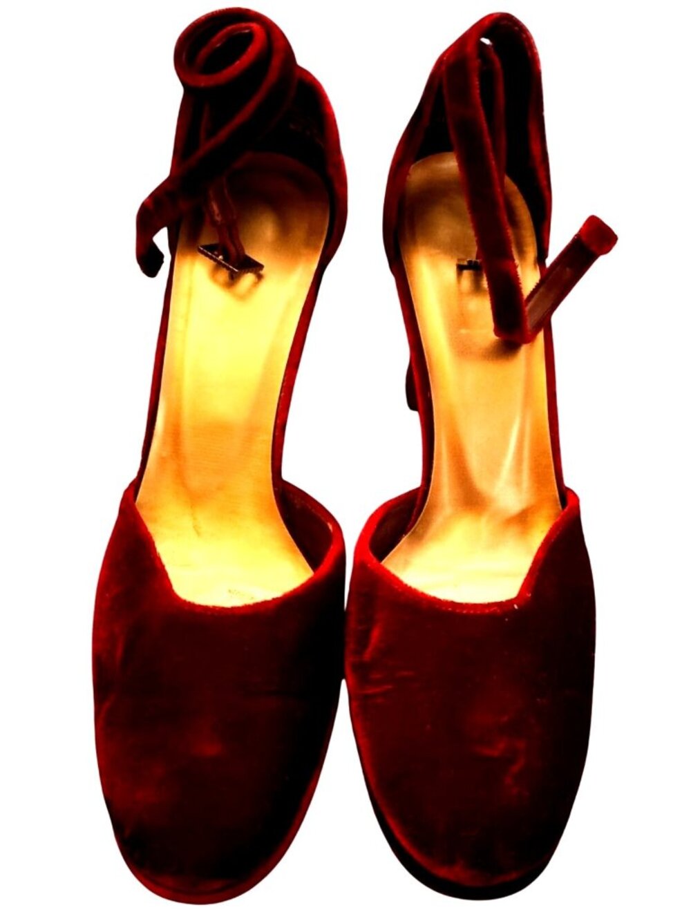 Red Velvet Ankle Strap Heels Women’s Size 12 With Bonded Leather Sole